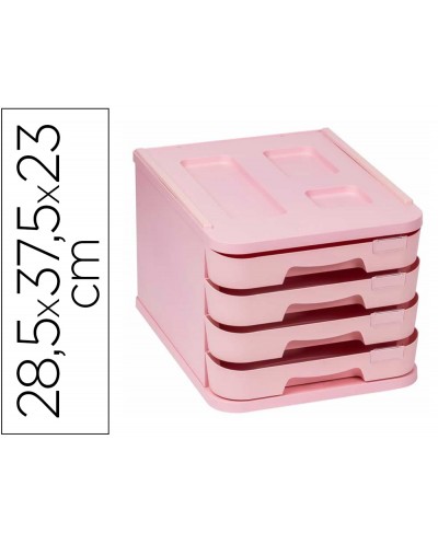 Fichero cajones de sobremesa faibo plastico 100 reciclable 4 cajones rosa pastel 285x375x23 cm