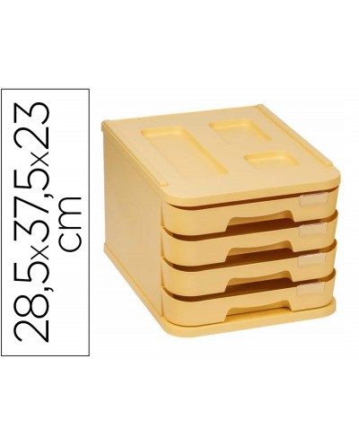 Fichero cajones de sobremesa faibo plastico 100 reciclable 4 cajones amarillo pastel 285x375x23 cm