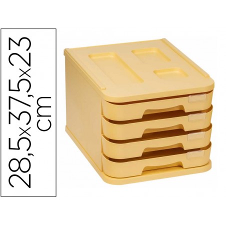 Fichero cajones de sobremesa faibo plastico 100 reciclable 4 cajones amarillo pastel 285x375x23 cm