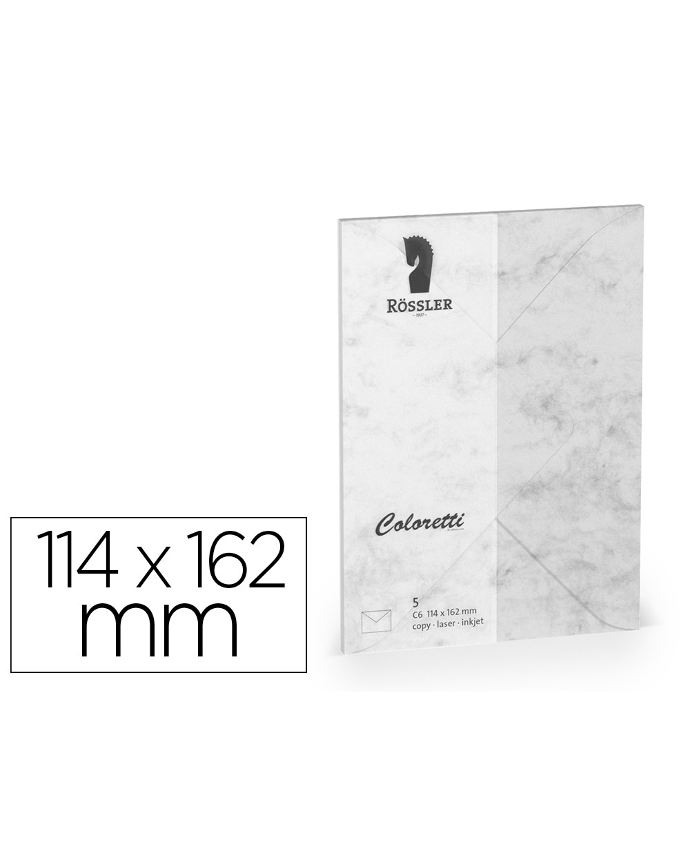 Sobre rossler coloretti c6 ministro color marmol gris 114x162 mm pack de 5 unidades