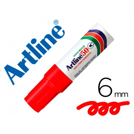 Rotulador artline marcador permanente ek 50 rojo punta biselada 6 mm papel metal y cristal