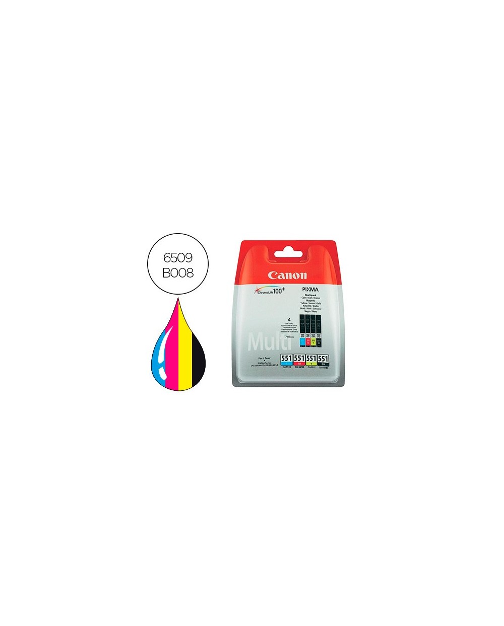 Ink jet canon 551 c m y bk pixma ip8750 ix6850 mg5550 mg6450 mg7150 mx725 mx925 pack 4 colores