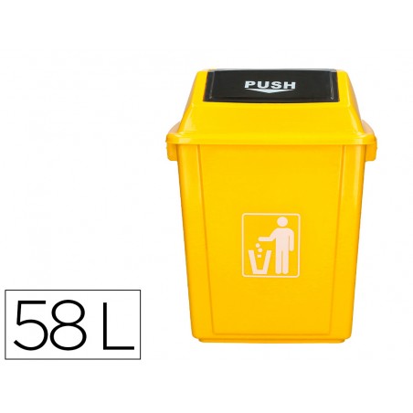 Papelera contenedor q connect plastico con tapa de balancin 58 litros 470x330x760 mm amarillo