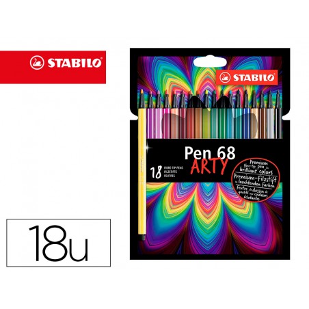 Rotulador stabilo acuarelable pen 68 estuche carton de 18 unidades colores surtidos