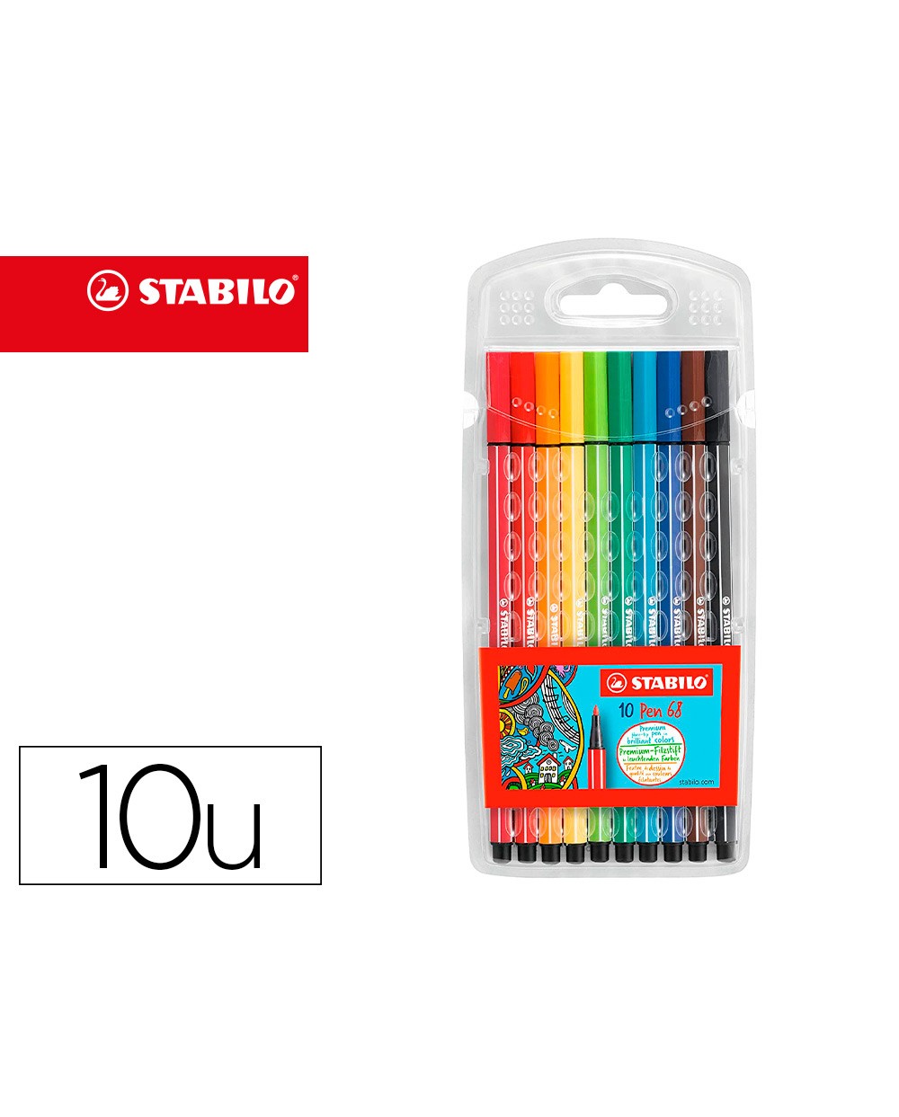 Rotulador stabilo acuarelable pen 68 estuche carton de 10 unidades colores surtidos