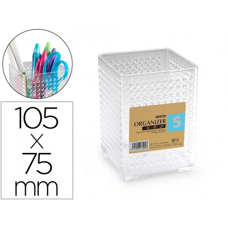 Cubilete portalapices plastiforte organizer cuadrado transparente n 5 75x75x105 mm
