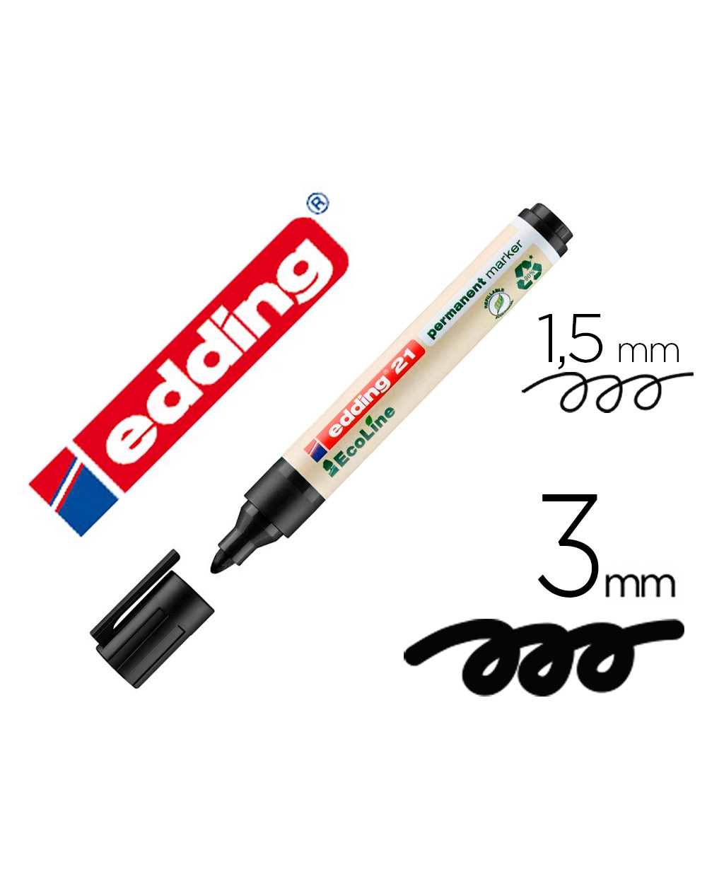 Rotulador edding 21 marcador permanente ecoline 90 reciclado color negro punta redonda 15 3 mm recargable
