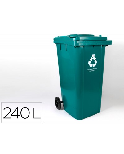 Papelera contenedor q connect plastico con tapadera y ruedas 240 litros 1040x620x610 mm verde