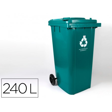 Papelera contenedor q connect plastico con tapadera y ruedas 240 litros 1040x620x610 mm verde