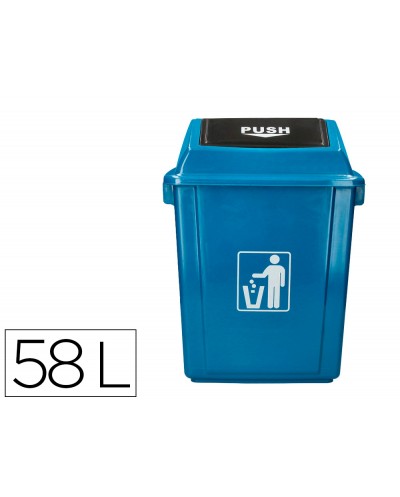 Papelera contenedor q connect plastico con tapa de balancin 58 litros 470x330x760 mm azul