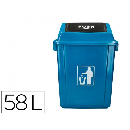 Papelera contenedor q connect plastico con tapa de balancin 58 litros 470x330x760 mm azul