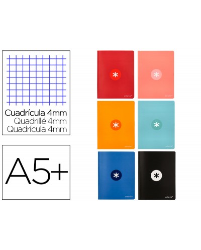 Libreta liderpapel antartik a5 plus cosida 48 hojas 90g m2 cuadro 5mm con margen 6 colores surtidos