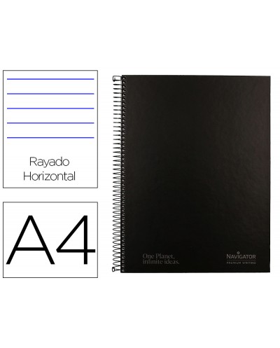 Cuaderno espiral navigator a4 micro tapa forrada 80h 80gr horizontal 1 banda color negro