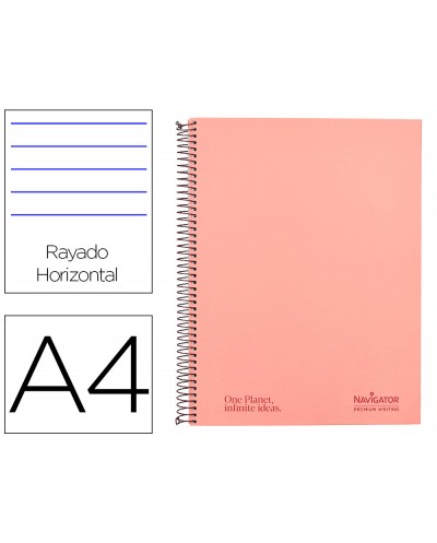 Cuaderno espiral navigator a4 micro tapa forrada 120h 80gr horizontal 5 banda 4 taladros rosa