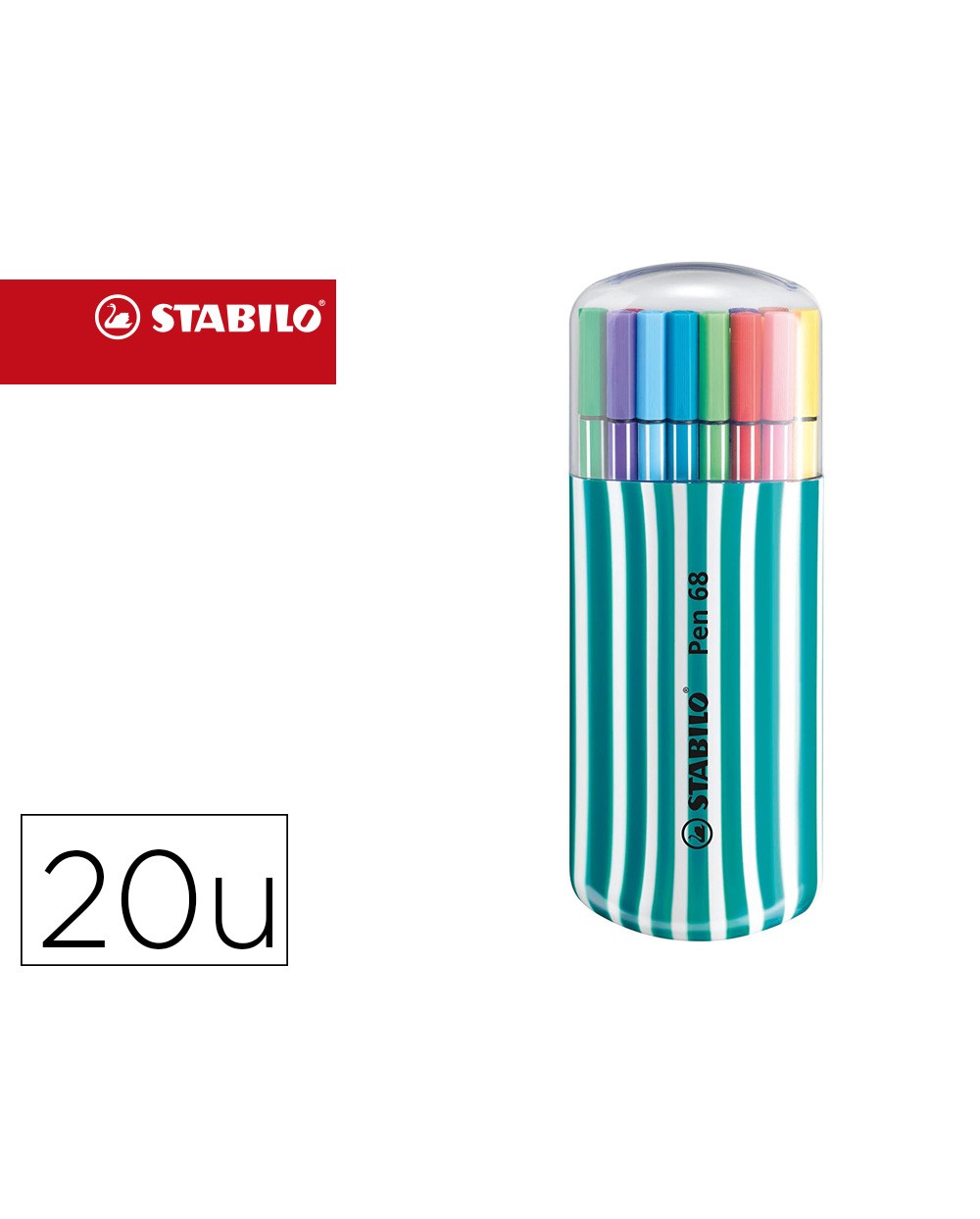 Rotulador stabilo punta de fibra pen 68 zebrui turquesa estuche de 20 unidades colores surtidos