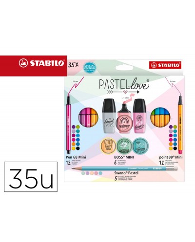Set stabilo pastel love mini world pen 68 point 88 boss swano 35 unidades surtidas