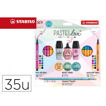Set stabilo pastel love mini world pen 68 point 88 boss swano 35 unidades surtidas