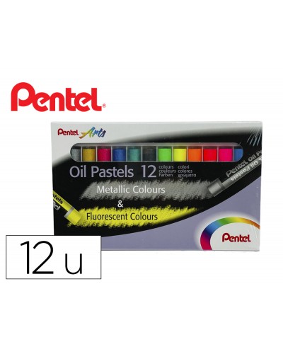Lapices pentel oil pastel caja de 6 colores metalicos y 6 colores fluorescente