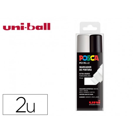 Rotulador uni posca pc 17k 2c marcador de pintura punta biselada 15 mm estuche de 2 unidades blanco negro