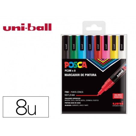 Rotulador uni posca pc 3m 8c marcador de pintura punta conica 09 13 mm estuche de 8 unidades colores basicos