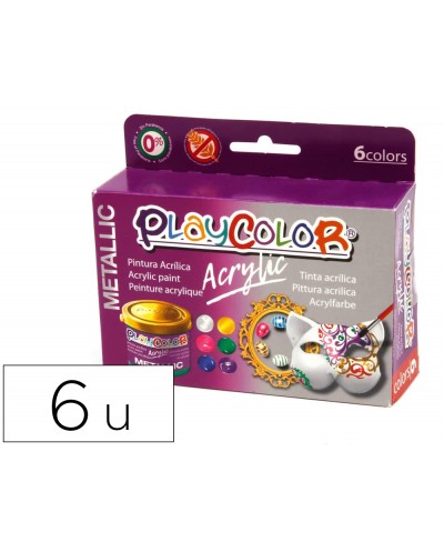 Pintura acrilica playcolor acrylic metallic 40 ml caja de 6 unidades colores surtidos