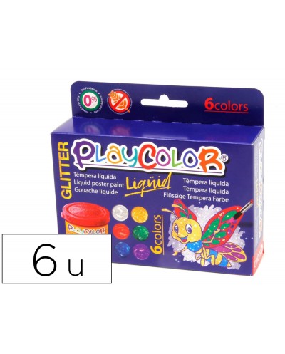 Tempera liquida playcolor liquid glitter 40 ml caja de 6 unidades colores surtidos