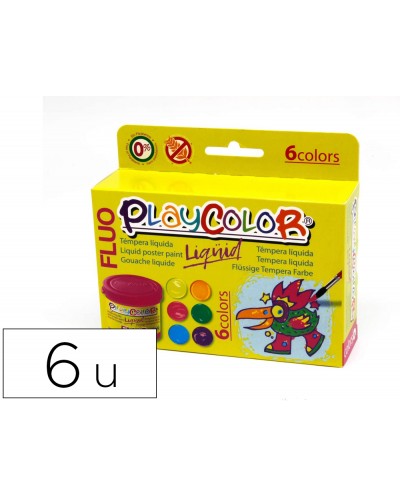 Tempera liquida playcolor liquid fluo 40 ml caja 6 unidades colores surtidos