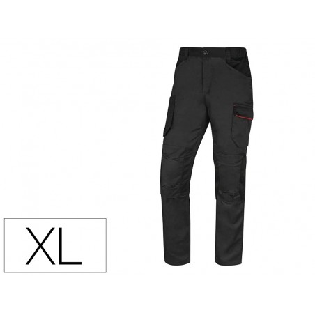 Pantalon de trabajo deltaplus con cintura elastica 7 bolsillos color gris rojo talla xl