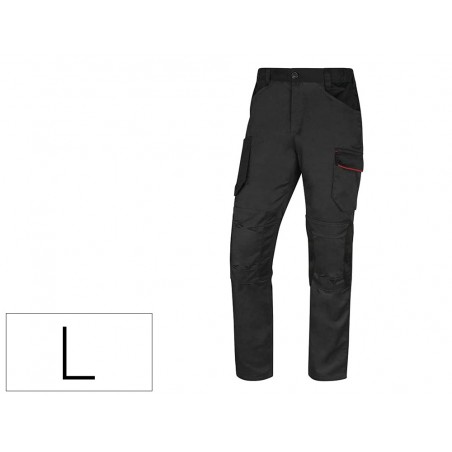 Pantalon de trabajo deltaplus con cintura elastica 7 bolsillos color gris rojo talla l