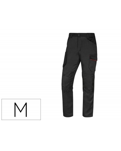 Pantalon de trabajo deltaplus con cintura elastica 7 bolsillos color gris rojo talla m