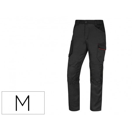 Pantalon de trabajo deltaplus con cintura elastica 7 bolsillos color gris rojo talla m