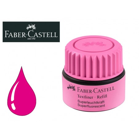 Tinta rotulador faber castell textliner fluorescente 1549 con sistema capilar color rosa frasco de 30 ml