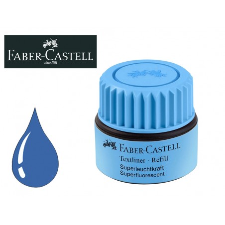 Tinta rotulador faber castell textliner fluorescente 1549 con sistema capilar color azul frasco de 30 ml