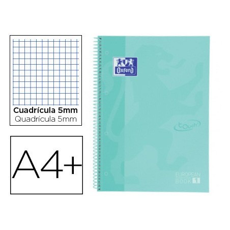 Cuaderno espiral oxford ebook 1 school touch te din a4 80 hojas cuadro 5 mm con margen mint pastel