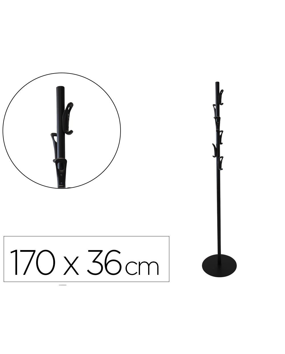 Perchero de pie sie metalico 6 colgadores abs color negro 1700x360 mm
