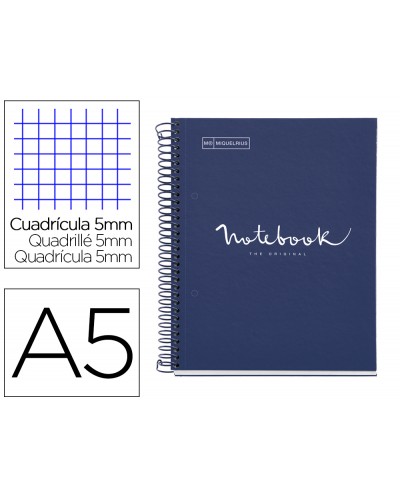 Cuaderno espiral miquelrius notebook 1 emotions tapa forrada din a5 microperforado 80 hojas 90g m2 cuadro 5 mm