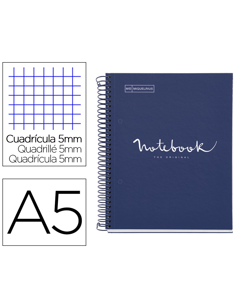 Cuaderno espiral miquelrius notebook 1 emotions tapa forrada din a5 microperforado 80 hojas 90g m2 cuadro 5 mm