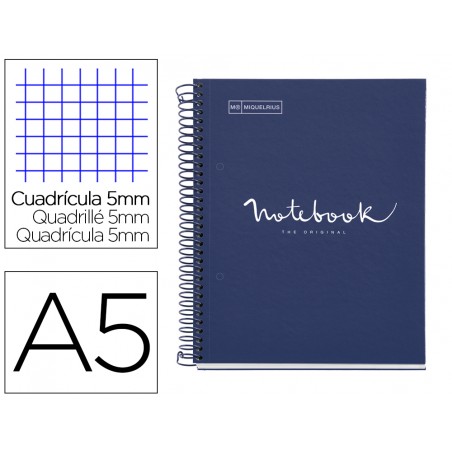 Cuaderno espiral miquelrius notebook 1 emotions tapa forrada din a5 microperforado 80 hojas 90g m2 cuadro 5 mm