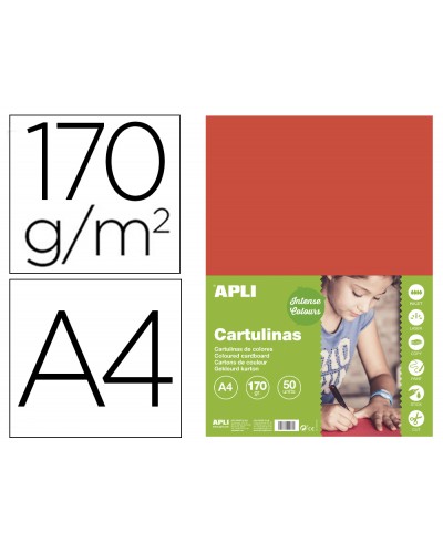 Cartulina apli din a4 170g m2 rojo paquete de 50 hojas