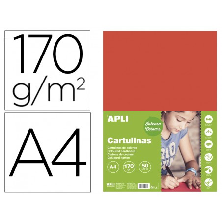 Cartulina apli din a4 170g m2 rojo paquete de 50 hojas