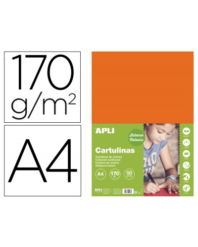Cartulina apli din a4 170g m2 naranja paquete de 50 hojas