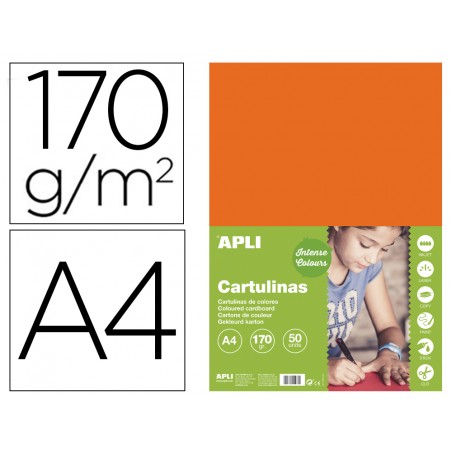Cartulina apli din a4 170g m2 naranja paquete de 50 hojas