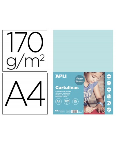 Cartulina apli din a4 170g m2 azul claro paquete de 50 hojas