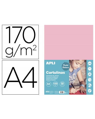 Cartulina apli din a4 170g m2 rosa paquete de 50 hojas