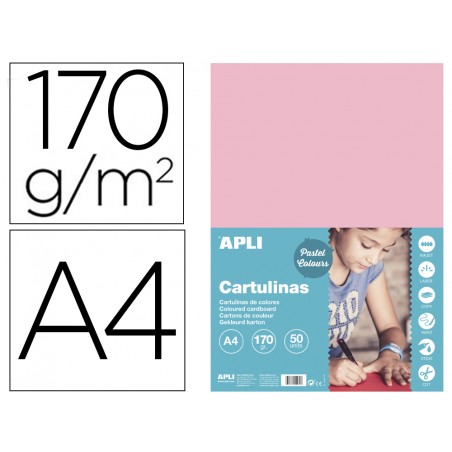 Cartulina apli din a4 170g m2 rosa paquete de 50 hojas