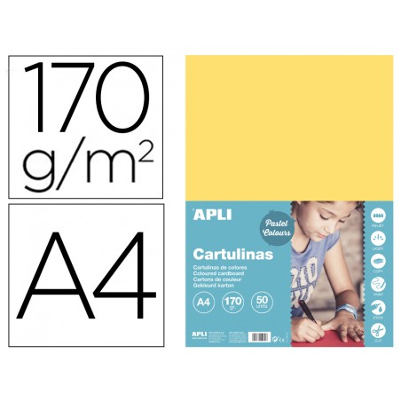 Cartulina apli din a4 170g m2 amarillo claro paquete de 50 hojas