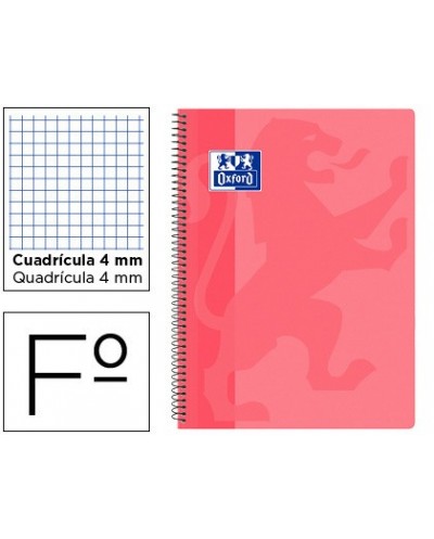 Cuaderno espiral oxford school classic tapa polipropileno folio 80 hojas cuadro 4 mm con margen rosa