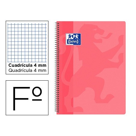 Cuaderno espiral oxford school classic tapa polipropileno folio 80 hojas cuadro 4 mm con margen rosa