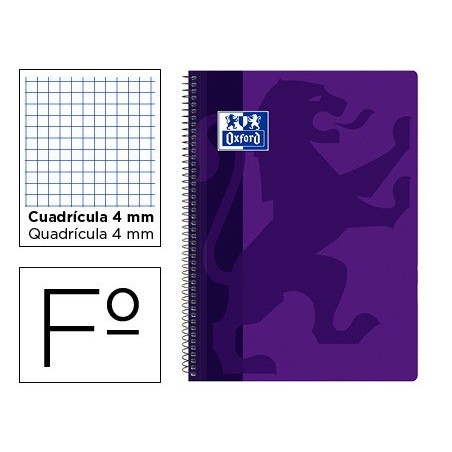 Cuaderno espiral oxford school classic tapa polipropileno folio 80 hojas cuadro 4 mm con margen