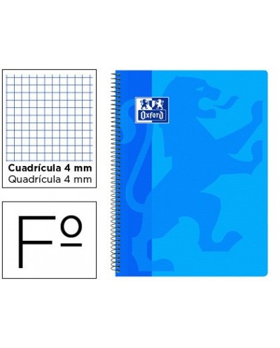 Cuaderno espiral oxford school classic tapa polipropileno folio 80 hojas cuadro 4 mm con margen azul